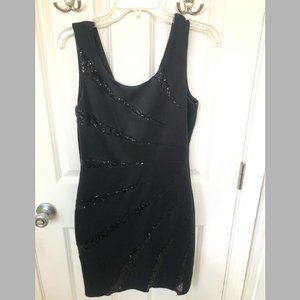 Express sleeveless black dress with sequined sunburst